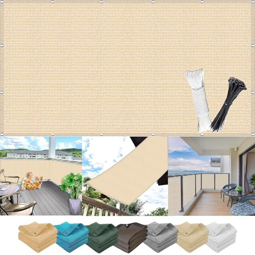 WGQR Filet D'Ombrage, Tissu d'ombrage 1.7 x 7.5 m, Protection UV Résistant Déchirures et Au Vent Protection Contre Les Regards Habillage Balcon Protection Solair, with Rope, pour Porches, Beige
