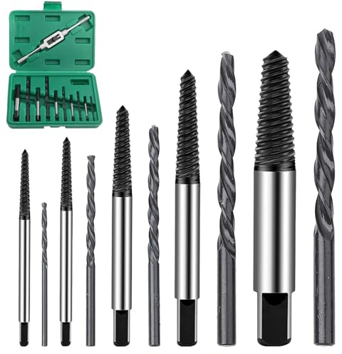 Juego de extractores de tornillos izquierdos para M3-M12 y 1/8-1/2, incluye machos y taladros, 11 piezas, extralargo 195 mm
