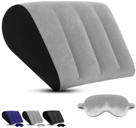 ProPillows Coussin Genoux pour Dormir – Oreiller Gonflable et Masque de Nuit Réduit Pression sur Tête, Dos et Jambes, Coussin Jambes Surélevé pour Lit, Voyages, Camping, la Lecture et Travail（Gris）