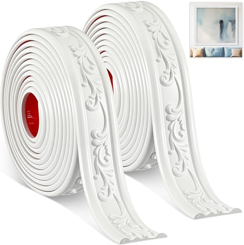Pangda 2 Roll Peel and Stick PVC Crown Molding Trim Flexible Molding Trim Self Adhesive 13.1 ft x 1.8 Inch Wallpaper Wall Border Mirror Frame Baseboard Cabinet for Home Decor Edge Background(White)