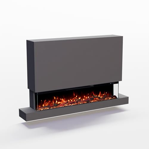 GLOW FIRE Elektrokamin Clear Wall XL mit realistischem 3D LED-Feuer - Stand-Elektrokamin mit Heizung und Kaminfeuer, App Steuerung, Knistereffekt & Timer, max. 1800 W, 137x85x21cm, Schwarz