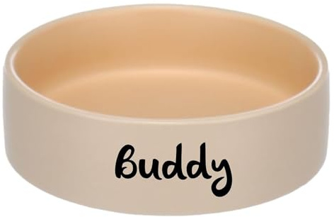 Personnalisable Bol pour Chien et Chat ANCA Rond 800ml Beige/Orange (M)– antidérapant & Compatible Lave-Vaisselle– pour Chiens Moyens and Chats– personnalisé avec prénom– Petslino