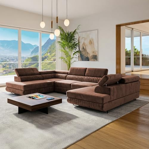 SOFILAND U-Form Ecksofa Magnum U, große Wohnlandschaft mit Schlaffunktion & 2 Bettkästen, wasserabweisend, pflegeleicht & haustierfreundlich, modernes Schlafsofa fürs Wohnzimmer (Dunkelbraun)