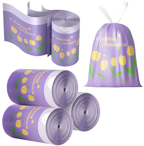 Müllbeutel mit Tulpenduft, 10–15 l, Müllbeutel mit Kordelzug, 200 Stück, für Zuhause, Büro, Küche und Badezimmer, die Ihren Schwingkorb frisch riechen lassen, schöner Druck – 45 x 50 cm