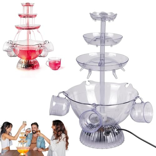 Gvqng Fontana per Feste, Fontana Luminosa per Snack E Bevande, Macchina per Street Food Indiano per Feste, con 5 Bicchieri Riutilizzabili, Base Illuminata A LED, per Matrimoni,A