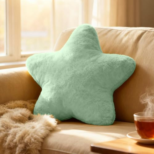 FARYODI Cojín de estrella para niños, 30 cm, cojín decorativo esponjoso para habitación de los niños, cojín suave de estrella, gris (verde claro, 30 cm)