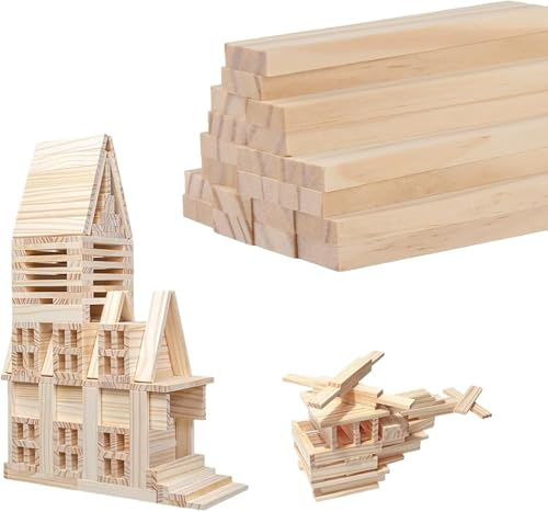 50 Holzklötzchen zum Basteln, Holzleisten zum Basteln für DIY-Projekte, Modellbau,92mm x 20mm x 8mm, Heimwerker und kreative Dekoration, Bastelholz Klötzchen