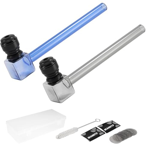 WANNTO 2-Pack Glass Metal Smoking Pipes, 13.5cm Heat-Resistant Hand Pipe with Detachable Metal Bowl, 10 Filters, Cleaning Brush, and Storage Box