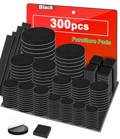 Acual Furniture Pads Floor Protectors, 300 PCS Felt Furniture Pads, Anti Scratch Floor Protectors for Furniture Feet Chair Legs, Furniture Felt Pads for Hardwoods Floors, Black