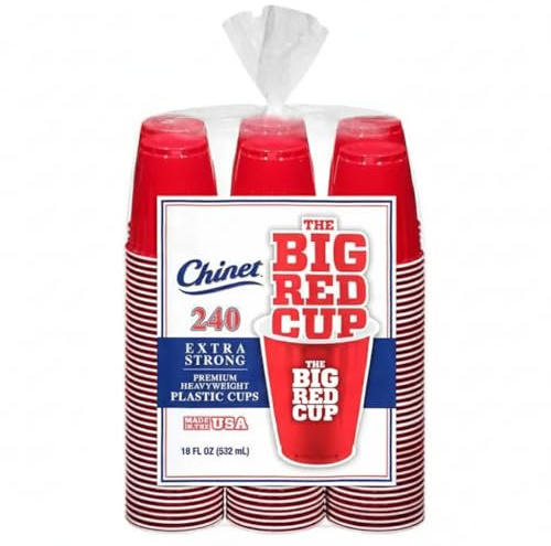 Chinet 18oz Red Plastic Cups, Heavy Duty Disposable Party Cups for Cold Drinks, Reusable Design, 240 Pack for BBQs, Picnics, Birthdays, Weddings & Events