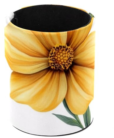 Rund pennhållare för skrivbord, gula trädgårdsblommor vintage stil stor pennskrin, arbetsyta skrivbord organiseringsstativ för hemmakontor, skolklassrum