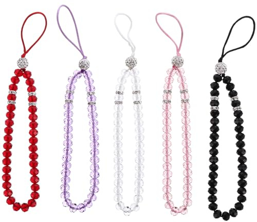 IDEANATEGRATE Dragonne de Téléphone Portable et Porte-clés Anti-perte Pendentif Telephone Portable en Cristal 5pcs Élégante et Solide Couleur Aléatoire pour Décoration Suspendue
