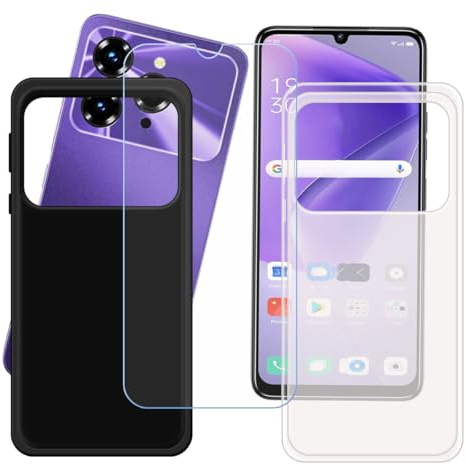 CongJiaLingXi Funda para Oukitel C6 (6.8) + Screen Protector, [2 Piezas] Negro + Translúcido Suave Silicona Caso + Cristal Templado Film Vidrio.