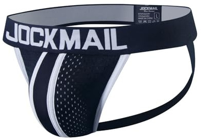 JOCKMAIL String Homme Poche Séparée Jockstrap Sexy en Respirante Soutien Anatomique (L,Noir)