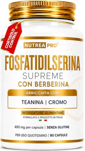 Fosfatidilserina Supreme 800mg. Fosfatidilserina con Berberina 300mg, L-teanina, Cromo Picolinato. Cortisolo Abbassare Dimagrire. Integratore Memoria e Concentrazione.Abbassare Il Cortisolo NUTREAPRO®