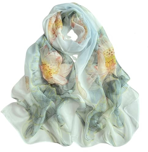 LEBOOBELL Damen Chiffon Schal Blumen Muster Leichte Langhalstuch Eleganter Tücher für Frühling Sommer Ganzjährig