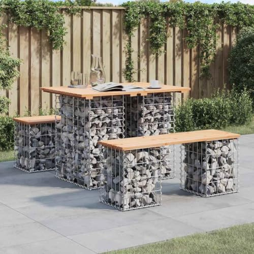 pokgdf Garden Table Gabion Design 100x70x72 cm Solid Wood Pine with Sturdy Galvanized Steel Base for Outdoor Patio and Backyard