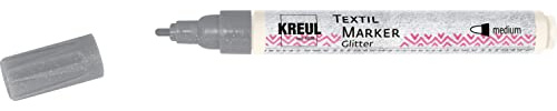 KREUL 92669 - Pennarello tessile glitter medio, argento, pennarello semiopaco per tessuti con effetto glitter, larghezza del tratto da 2 a 4 mm circa, per tessuti chiari e scuri
