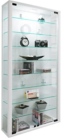 VCM Wandvitrine Sammelvitrine Glasvitrine Wand Vitrine Regal Schrank Glas ohne Beleuchtung Weiß Vitrosa Maxi, H. 113 x B. 59 x T. 18 cm, 904121