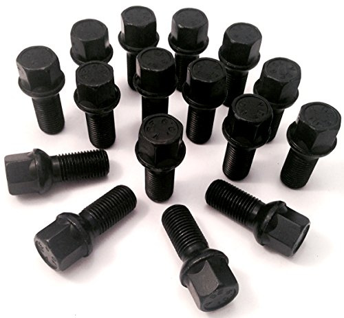 Alloy wheel bolts, Black coated M14x1.5 (M14 x 1.5) Radius seat, 17mm hex, 27mm thread length. Set of 16 wheel bolts (AU002)