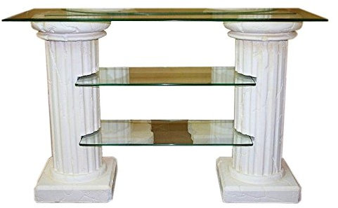 Antikes Wohndesign TV Regal TV Rack TV Schrank Kassentisch Verkaufstresen Säulenregal Steinmöbel Griechische Möbel Höhe: 72cm Weiß