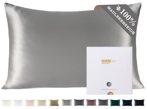 ZIMASILK Kissenbezug aus 100% Seide für Haare und Haut. Doppelseitige 19 Momme Reine Maulbeerseide Kissenhülle mit Reißverschluss, 1 Stück.(40x80 cm, Silber-Grau)