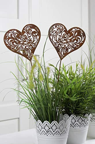 2er Set Gartenstecker Herz Rost Deko Design Stecker Ornament 32 cm Gross Beetstecker