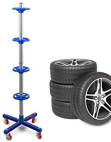 BITUXX Stabiler fahrbarer Felgenbaum Reifenwagen Felgenständer Reifenständer Radwagen bis 225mm Blau