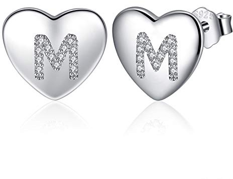 Jrêveinfini Hjärta bokstav AZ örhängen för kvinnor, 925 sterlingsilver initialörhängen för flickor med kubisk zirkonia, hjärta alfabet örhängen e sterlingsilver, colore: 💕letter M, cod. JRE06-M