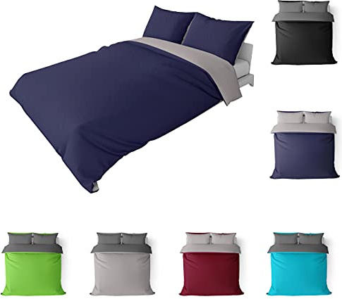 BaSaTex Bio-Renforcé Bettwäsche Set, 155x220 + 80x80 cm, Uni Navy/Silber | Baumwolle, Reißverschluss, Kissenbezug, 100% Bio