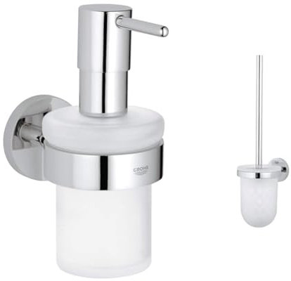 GROHE Essentials | BADACCESSOIRES - Seifenspender | mit Halter | 40448001 & Essentials | Badaccessoire - Toilettenbürstengarnitur | verdeckte Befestigung | Chrom | 40374001