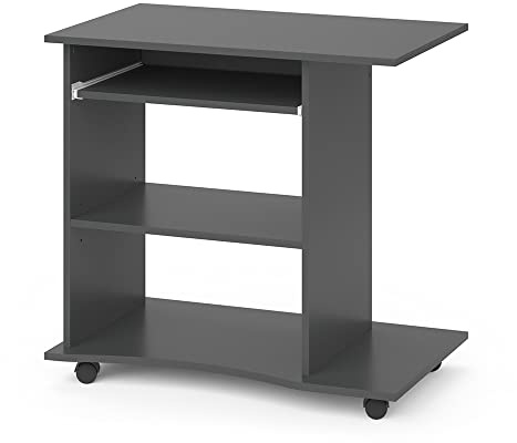 Vicco Schreibtisch Harm, Anthrazit, 80 x 50 cm | mit Rollen und ausziehbarer Tastaturablage, platzsparend stellbar
