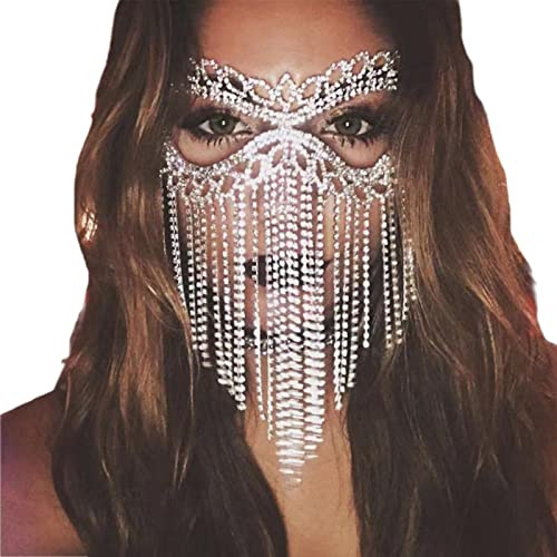 ShapeW Quaste Schleiermaske Strass Maske Kette Maskerade Gesichtsmaske Kreative Kristall Katzenauge Fransenmaske mit Gummiband