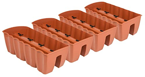 PAFEN 4X Blumenkasten Hängetopf - 58,5 x 28,5 x 20,5cm -Blumentopf Pflanztopf Balkontopf Geländertopf Geländerkasten, Terrakotta
