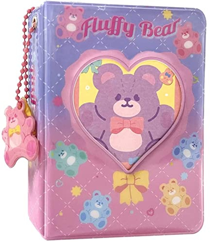 runrayay 40 Taschen 3-Zoll-Mini-Fotoalbum mit Anhänger, lila Bär, Liebesherz, hohl, Kpop-Fotokartenhalter, Buch und Namenskarte für Fujifilm Instax-Kamera