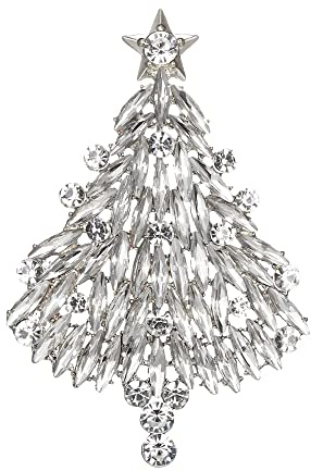 Clearine Weihnachtsbaum Brosche für Damen funkelnde Marquise-Strass Pin für Kleidung Weihnachten Klar Silber-Ton
