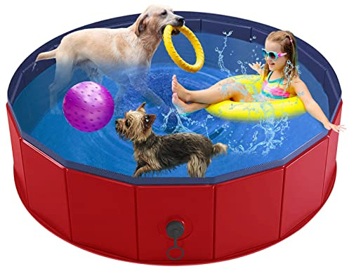 PowBear Dog Paddling Pool(160 x 30 cm) - Portable Dog Pools - Slip-Resistant, and Durable Kiddie Swimming Pool for Kids, Dogs and Cats - Available in 3 Sizes
