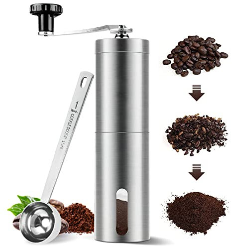 FainFun Macina Caffè Manuale, Acciaio Inossidabile Macinacaffè Manuale Corpo Lavabile Grinder, Macinino Caffè a Mano Ceramic Grinding Core, con Cucchiaio