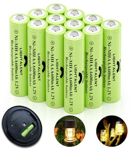 Lightalent Ni-MH AAA Rechargeable Batteries, Triple A High Capacity 1.2V Pre-Charged Battery for Outdoor Solar Lights(AAA-600mAh-12pack)