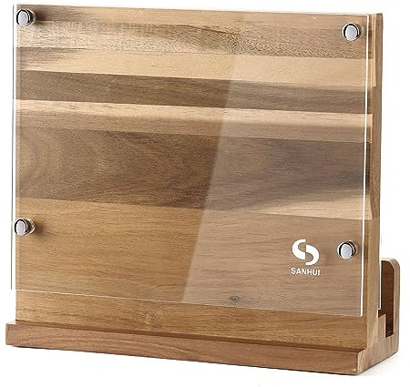 SANHUI Acacia Wood Knife Block Without Knives, 2-Sides Magnetic Knife Stand and Holder, Large Capacity Kitchen Storage Rack,