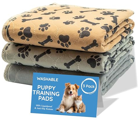 Magnus Creations® | 5-Layer | Washable Puppy Training Pads | Reusable Dog Pee Pads | Super Absorbent Waterproof Pet Mats for Home, Car & Travel | 3 Pack, 76 × 91 cm