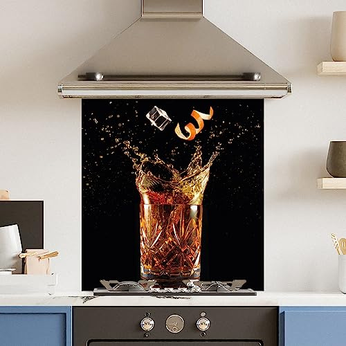 Premium 70 cm x 75 cm Old Fashioned Glass 6mm Kitchen Splashback Heat Resistant Toughened Polished Edges - Back Splash Back Coloured Hob Painted Tempered Splashback