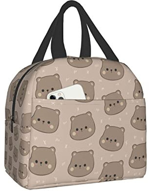 FJAUOQ Brown Bear Kawaii Lunch Bag Scatola da viaggio Lavoro Bento Cooler Tote riutilizzabile Scatole da picnic Contenitore isolato Borse per la spesa Per adulti Donna Uomo