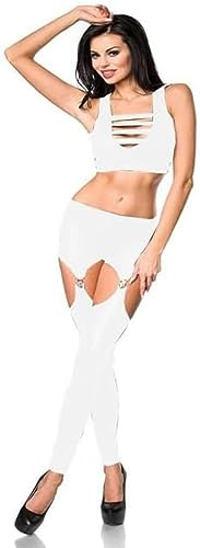 Traje De Baile Para Mujer, Sexy, Con Tirantes Recortados, Top Corto Sin Mangas, Cintura Baja, Liguero Calado, Leggings Ajustados,Blanco,XS