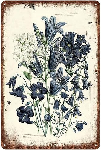 Vintage Flower Campanula Persicifolia Metel Signs Retro Garden Tin Signs Farm Fresh Wall Decor Home Kitchen Decor 8x12 inch