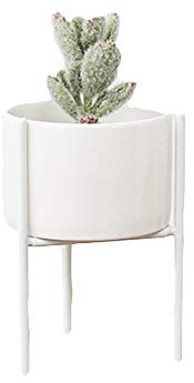Indoor Outdoor Ceramic Flower Green Plant Pot with Iron Plant Stand Shelf /698 (Color : White, Size : Medium)