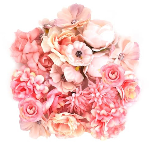 Mini Fiori Artificiali, 20 Pezzi Teste di Fiori Artificiali per Artigianato, Fiori Decorativi Artificiali, Teste di Fiori di Rosa Margherita Finta per DIY Matrimoni Festa Casa Decorazioni (Rosa)