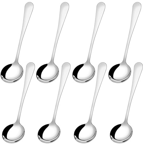 8 Pcs Stainless Steel Soup Spoons - 7-Inch Round Tablespoons With Long Handles for Table Dinner