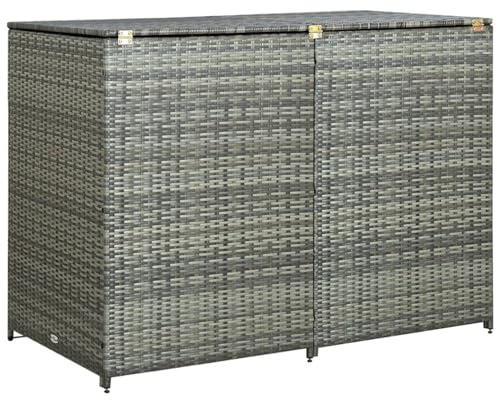 Gecheer Copribidone Rifiuti Doppio in Polyrattan,Copribidone per Spazzatura,Copri Bidone Rifiuti da Giardino Esterno,Copribidone da Esterno Doppio,Copribidoni Box Spazzatura Antracite 148x77x111cm