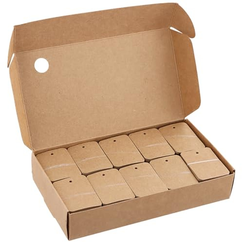 1 000 stycken små prislappar kraft/vitt papper, märkning/tomhetsetiketter, 3,5 cm x 5 cm klädetiketter, perforerade prislappar för smyckesgåva (brun, tom)